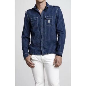 Diesel Dark Blue Stripe Denim Strepy-B Button Down western Shirt